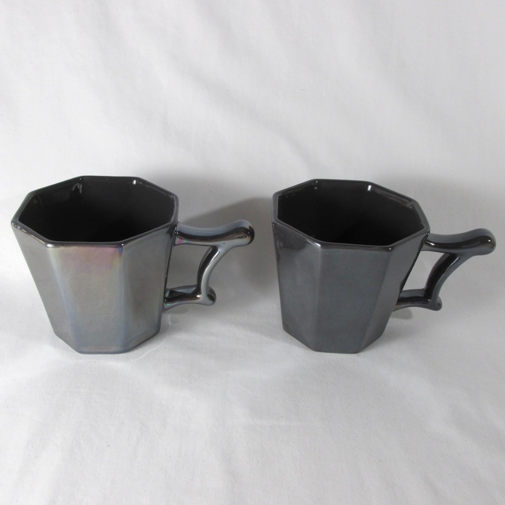 Starbucks Coffee Octagon Mugs 2013 Iridescent Gunmetal Gray Metallic Pewter 14oz